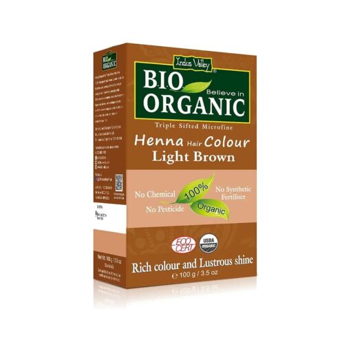 Indus Valley Bio Organic Natural Henna Hair Color Light Brown 100gm| 100 % Gray Hair Coverage And Long Lasting Hair Dye | Vegan and Cruelty-Free