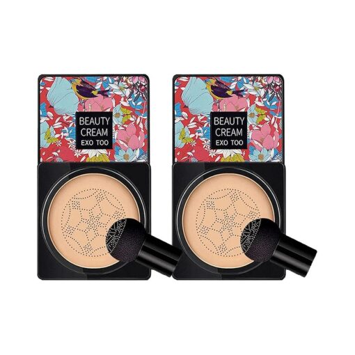 2PCS Mushroom Head Air Cushion CC Cream Foundation, Beauty Cream Exo Too BB Cream, Moisturizing, Long Lasting, Matte Concealer, Light Weight, WaterProof Liquid Foundation with 2PCS Mushroom Head