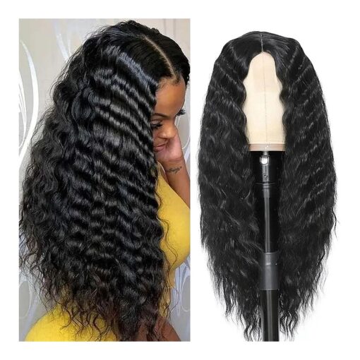 28 Inch Long Curly Synthetic Hair Wigs for Women Black Lace Front Wig Synthetic Curly Wigs Deep Wave Wig with 4" Simulated Scalp Natural Crimps Curls Hair Replacement Wigs for Daily Party Use 1B #