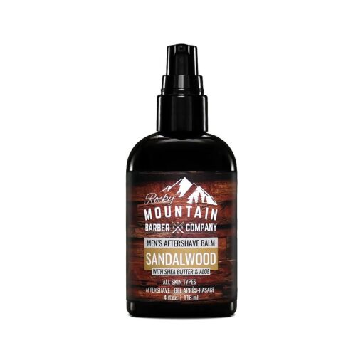 Rocky Mountain Barber Company Aftershave Balm for Men - with Sandalwood Essential Oil, Coconut Oil and Shea Butter - Applies Easily - 4 oz