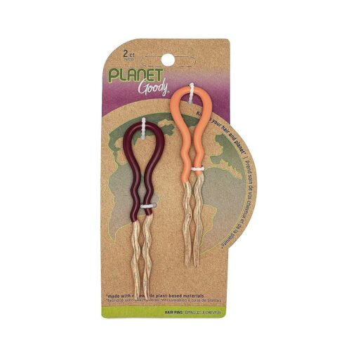 GOODY Planet French Hair Pins - 2 Pack, Orange & Maroon - Made from Eco-Friendly Bamboo Fabric that is Soft and Strong - for All Hair Types - Pain-Free Hair Accessories for Women and Girls