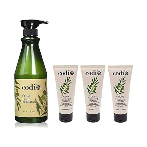 CODi Olive Hand and Body Lotion Big and 3 Small Kit, 750ml/25oz + 3.3oz/100ml ( kit of 4 )