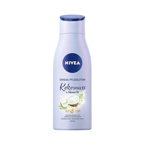 NIVEA Body Sensual Pflegelotion Kokosnuss & Monoi Ol im 1er Pack ( 1 x 200 ml ), schnelleinziehende Body Lotion mit Kokos-Duft, Korpercreme fur 24h Feuchtigkeit