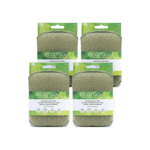 EcoTools Exfoliating Body Buffer, For Body Cleansing, Removes Dead Skin, Moderate Exfoliation, Bath & Shower Accessory, Designed With Strap, Sustainable & Vegan Body Scrubber, 4 Count