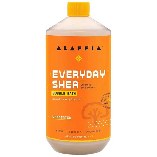 Alaffia Everyday Shea Bubble Bath, Soothing Support for Deep Relaxation and Soft Moisturized Skin | Made with Fair Trade Shea Butter | Cruelty-Free | No Parabens | Vegan, Unscented 32 Fl Oz