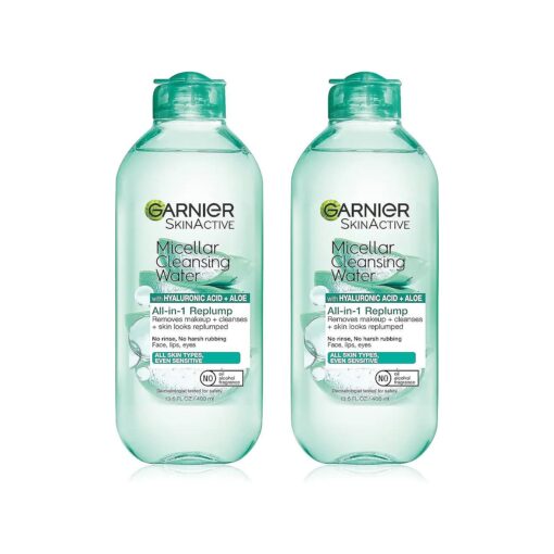 Garnier Micellar Water with Hyaluronic Acid, Facial Cleanser & Makeup Remover, 13.5 Fl Oz ( 400mL ), 2 Count ( Packaging May Vary )