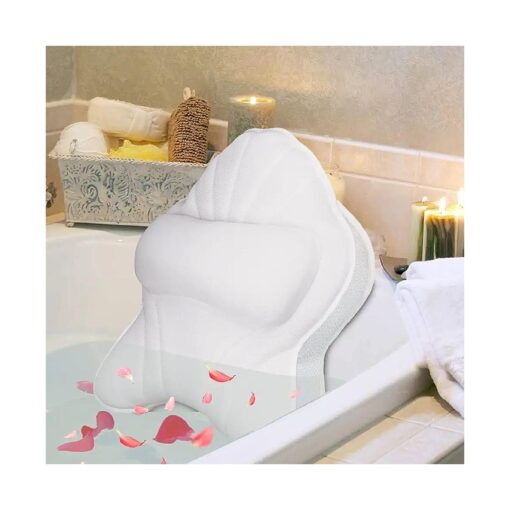 Extra Thick Large Bath Pillow with Neck, Back, Head Support for Bathtub, Spa, Soaking White ( 21" x17" )