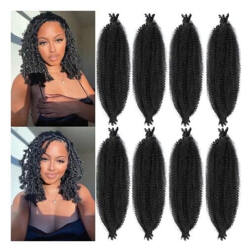 8 Packs Pre-Separated Springy Afro Twist Hair Suitable for Damaged Soft Locs Synthetic Marley Twist Braiding Hair ( 18 inches, 1B )