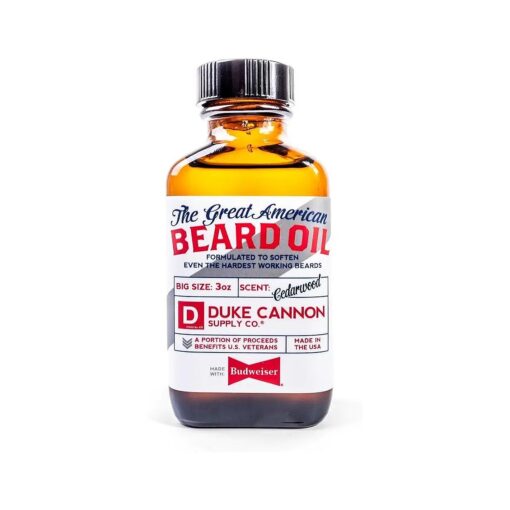 Duke Cannon Great American Beard Oil with Budweiser - 3oz.|Natural Conditioning w/Apricot Kernel Oils|Infused w/Real Budweiser Beer Protein|Warm Cedarwood Scent for a Rugged, Yet Refined Beard