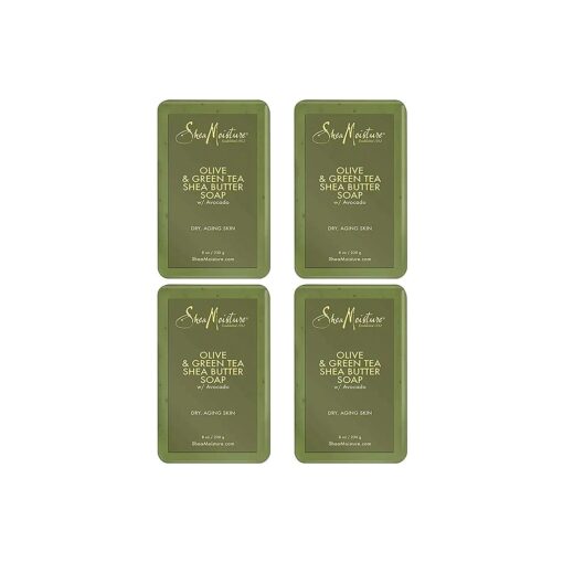 SheaMoisture Shea Butter Bar Soap, Olive & Green Tea, Essential Oils, Skin Care Routine, Olive Oil Soap Bar for Face & Body, Avocado Oil, Rich in Vitamin E, Sensitive Dry Skin ( 4 Pack - 8 Oz Ea )