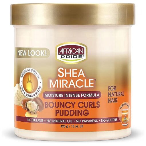 African Pride Shea Miracle Bouncy Curls Pudding - Contains Shea & African Mango Butter to Define Curls & Coils & Tame Hair Frizz, 15 Oz