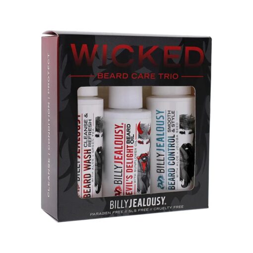 Billy Jealousy Wicked Beard Trio Kit with Beard Wash, Leave-In Beard Control and Devil 's Delight Beard Oil to Cleanse, Nourish, Soften & Strengthen your Facial Hair