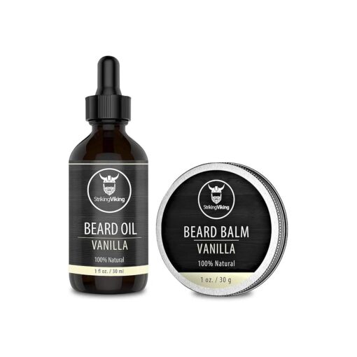 Striking Viking Beard Oil and Balm - Leave in Beard Conditioner - Tames, Styles, Softens, and Moisturizes Beards and Mustache - Made with All Natural and Organic Argan and Jojobo Oils, Vanilla