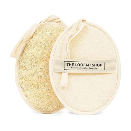 Bath Loofah Sponge, Exfoliating Body Scrubber, Shower Luffa for Men, Women and Kids Made of Eco-Friendly Natural Egyptian Loofah with Cotton Travel Pouch, 7" x 5.25" ( 1pack 2pcs )