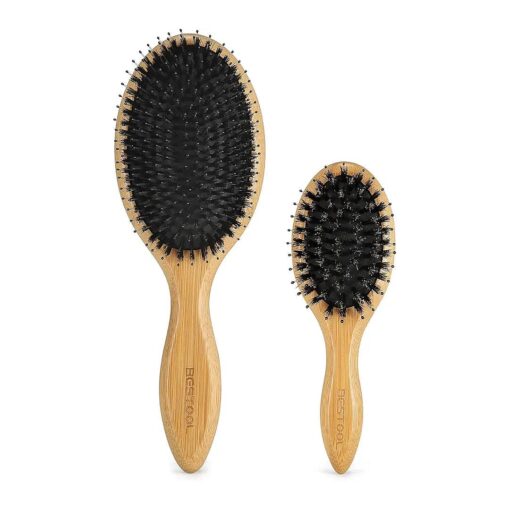 BESTOOL Hair Brush ( Regular & Small ), Boar Bristle Hair Brushes for Women Men Kids Thick Fine Curly Hair, Hairbrush for Detangling, Soften & Silky Shine