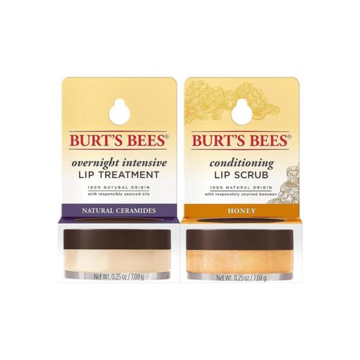 Burt 's Bees Conditioning Lip Scrub and Overnight Intensive Lip Treatment, With Ceramides, Exfoliates and Hydrates Lips 8 Hours, Natural Origin, 2 Jars, 0.25 oz