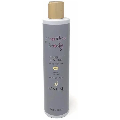 Pantene Pro-V Generation Beauty Silver & Glowing Purple Silicone Free Shampoo with Biotin for Grey and White Hair, 9.6 OZ