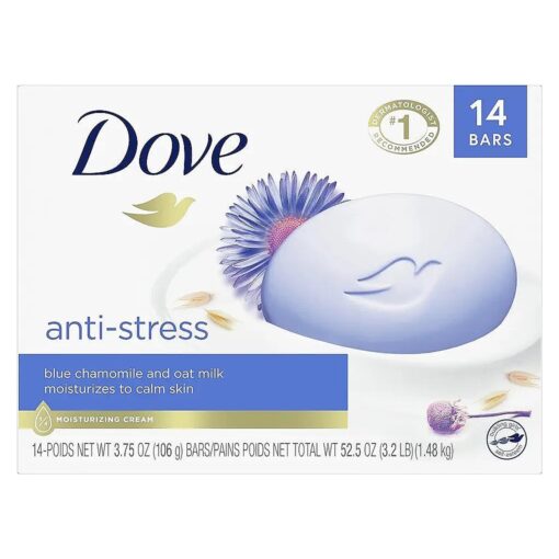 Dove Beauty Bar Gentle Cleanser Moisturizes To Calm Skin Anti-Stress Cream Bar Gentle Bar Soap Cleanser Made With 1/4 Moisturizing Cream 3.75 oz 14 Count