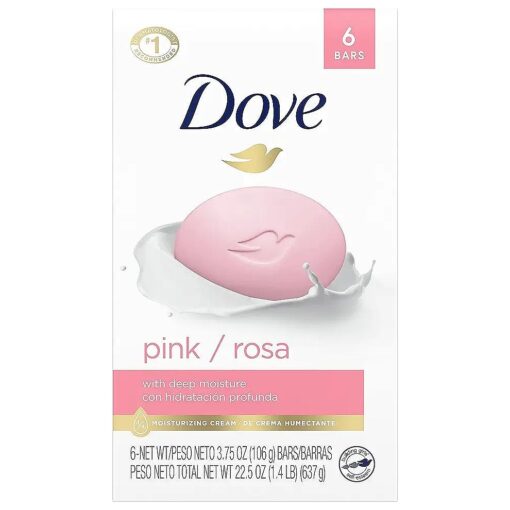 Dove Beauty Bar Gentle Skin Cleanser Pink 6 Bars Moisturizing for Gentle Soft Skin Care More Moisturizing Than Bar Soap 3.75 oz