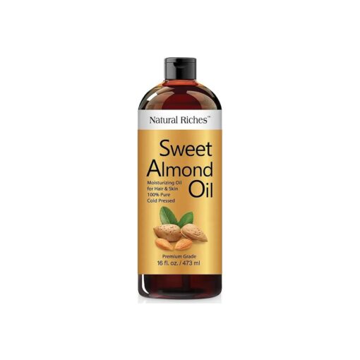 Natural Riches Sweet Almond Oil Cold Pressed, Triple A Grade, Pure and Natural Hexane free Soothing Vitamin E Oil for Skin, Facial Polish, Full Body Massages, Made in USA 16 FL oz .