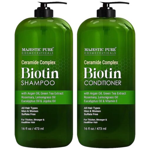 MAJESTIC PURE Biotin Shampoo and Conditioner Set - With Essential Oils & Ceramides - Helps Hair Growth, Thickening, Dry & Colored Hair - Sulfate Free - For All Hair Types - Men & Women - 16 fl oz each