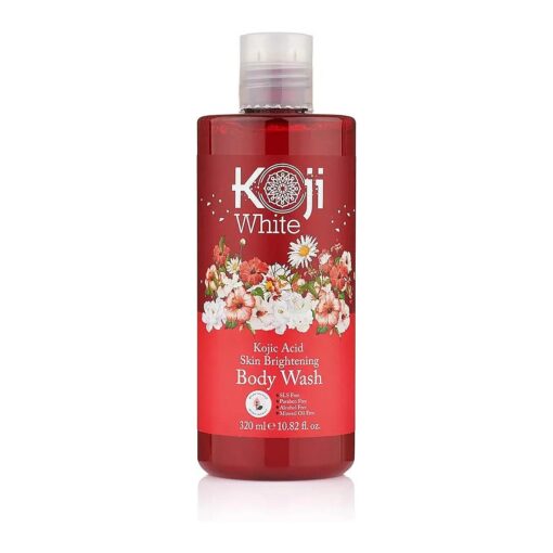 Koji White Kojic Acid Skin Brightening Body Wash - Daily Moisturizing Skin Cleanser, Uneven Skin Tone with Flower Acid Extracts, Hyaluronic Acid, Vitamin E & B5, Vegan Body Wash, 10.82 Fl oz