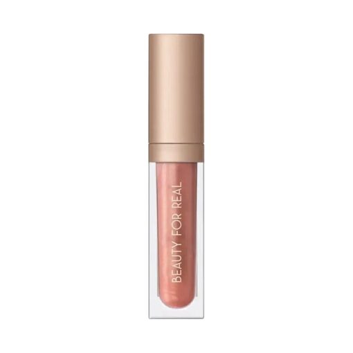 Beauty For Real Lip Gloss + Shine, Turned On - Neutral Rose - Non-Sticky Plumping & Hydrating Gloss - Light & Mirror In Cap - Contains Marine Collagen - 0.15 fl oz