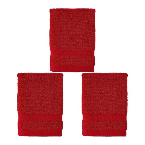 Tommy Hilfiger Modern American Solid Wash Cloth, 13 X 13 Inches, 100 % Cotton 574 GSM ( Chinese Red ) ( Pack of 3 )