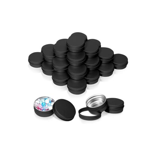 30 Pack 0.5 Ounce Aluminum Tin Cans, 15 ml Aluminum Screw Lid Round Tin Container Bottle, for Lip Balm, Eye Shadow, Creams, Black .