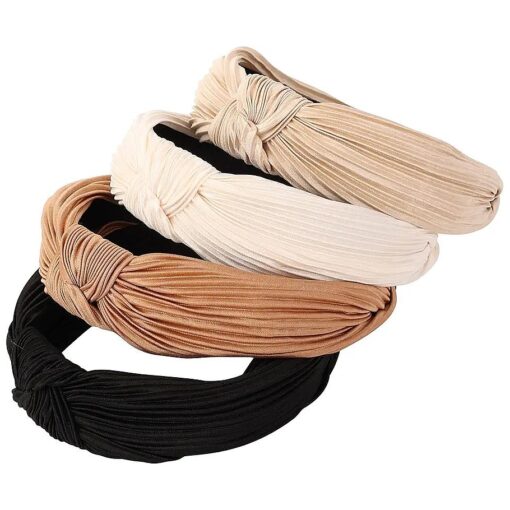 4 Pack Knotted Wide Headbands for Women Girls Cute Head Wrap in Solid Color Non-slip Hair Accessories