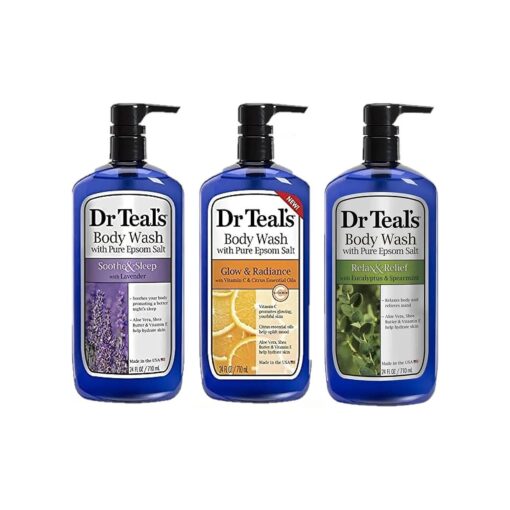 Dr Teal 's Body Wash Variety Gift Set ( 3 Bottles, 24 oz ea ) - Soothe & Sleep, Glow & Radiance, and Relax & Relief - Lavender, Citrus, & Eucalyptus Scents - Essential Oils & Epsom Salts for Relaxation