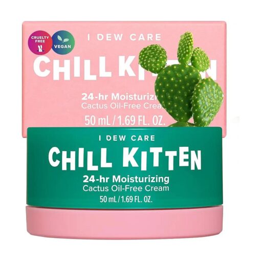 I DEW CARE Moisturizer Face Cream - Chill Kitten | Moringa Seed, Prickly Pear, Heartleaf Extract, 24 Hour, Aloe Vera Gel for Dry, Red Skin, Cactus Oil-free, 1.69 Fl Oz