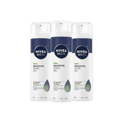 NIVEA MEN Sensitive Shave Gel with Vitamin E, Soothing Chamomile and Witch Hazel Extracts, 3 Pack of 7 Oz Cans