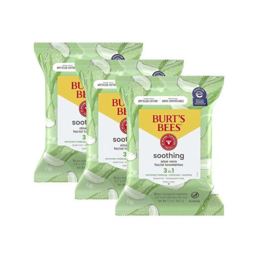 Burt 's Bees Aloe Vera Face Wipes, for Sensitive Skin, Soothing Makeup Remover & Facial Cleansing Towelettes, 30 Ct. ( 3-Pack )