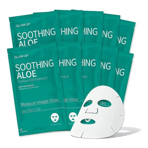 GLAM UP Sheet Mask Soothing Aloe ( 10 sheets ) - Intense Hydration, Soothes Dry Skin