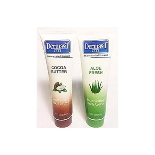 DERMASIL MOISTURIZING BODY LOTION BUNDLE : 2 10 oz, tubes, 1 Coco Butter and 1 Aloe Fresh .