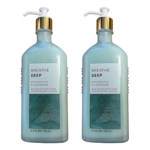 Bath and Body Works Breathe Deep Eucalyptus Lavender Aromatherapy Gift Set of 2-6.5 Ounce Moisturizing Body Lotion with Shea Butter and Vitamin E