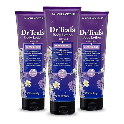 Dr Teal 's Sleep Body Lotion, 24-Hour Moisture, with Melatonin, Lavender & Chamomile Essential Oils, 8 fl oz ( Pack of 3 ) ( Packaging May Vary )