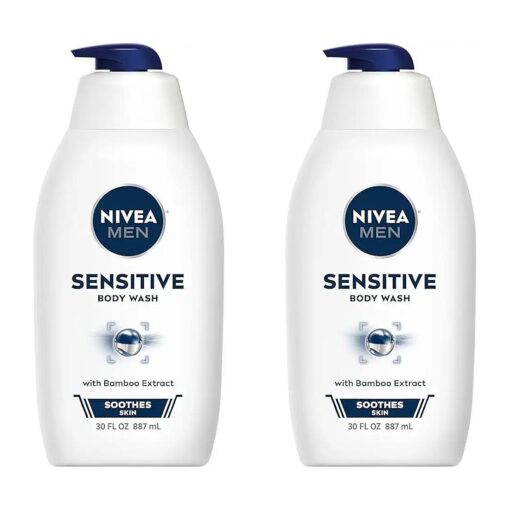 Nivea Men Sensitive Body Wash for Sensitive Skin with Bamboo Extract, 30 Fl Oz Bottle ( Pack of 2 )