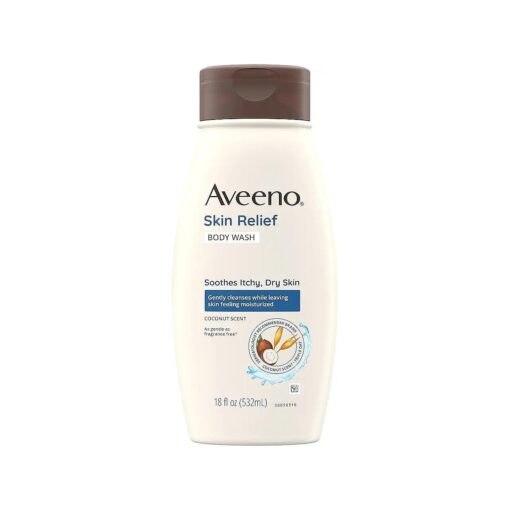 Aveeno Skin Relief Body Wash with a Gentle Coconut Scent & Soothing Triple Oat, Cleanser for Sensitive Skin Leaves Itchy, Dry Skin Soothed & Feeling Moisturized, Sulfate-Free, 18 fl, oz