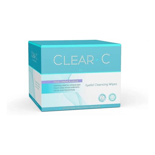 Clear C Eyelid Wipes Pre-Moistened for Dry Eyes - Rinse Free Eye Lid Cleaning Wipes - Individually Wrapped Travel Eye Wipes, 1 Box of 30