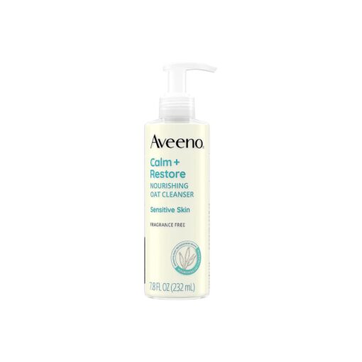 Aveeno Calm + Restore Nourishing Oat Face Cleanser for Sensitive Skin, Gentle Milky Cleanser with Nourishing Oat & Feverfew, to Preserve Skin 's Moisture Barrier, Fragrance-Free, 7.8 fl, oz