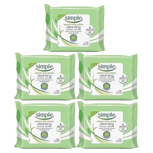 Simple Kind To Skin Cleansing Facial Wipes, Travel Pack, 7-Count ( Pack of 5 )