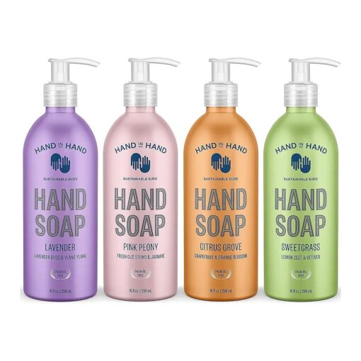 Hand in Hand Nourishing Liquid Hand Soap, 10 Fl Oz, Multi-Scented Pack Includes Lavender, Pink Peony, Citrus Grove & Sweetgrass Scent, 4 Pack