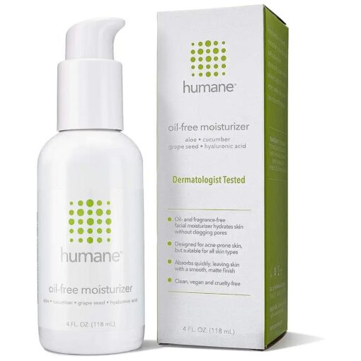 humane Oil-Free Daily Lightweight Face Moisturizer for Acne-Prone Skin - 4 Fl Oz - Gentle for All Skin Types - With Soothing Antioxidants Like Aloe Vera, Hyaluronic Acid, Cucumber and Grapeseed