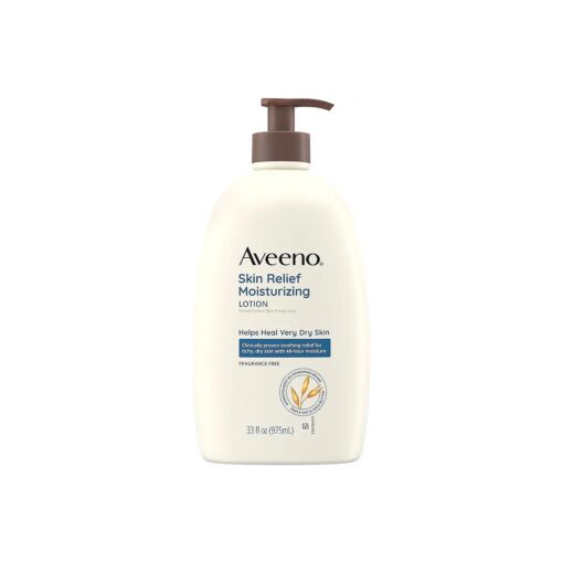 Aveeno Skin Relief Moisturizing Lotion for Very Dry Skin with Soothing Triple Oat & Shea Butter Formula, Dimethicone Skin Protectant Helps Heal Itchy, Dry Skin, Fragrance-Free, 33 fl, oz