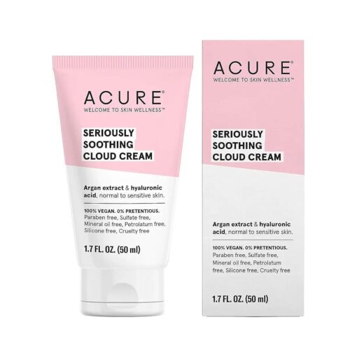 Acure Seriously Soothing Cloud Cream - Hydrating Night Cream for Normal to Dry Sensitive Skin, Facial Moisturizer for All Skin Types, Enriched with Argan Extract & Hyaluronic Acid,100 % Vegan - 1.7 oz