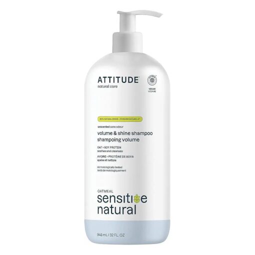 ATTITUDE Volume and Shine Hair Shampoo for Sensitive Dry Scalp, EWG Verified, Soothing Oat, For Thin Hair, Naturally Dervied Ingredients, Vegan and Plant-Based, Unscented, 32 Fl Oz