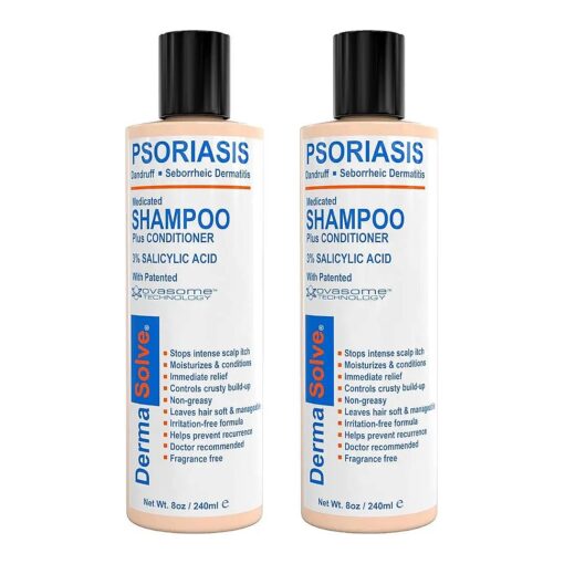 Scalp Psoriasis Shampoo & Conditioner ( 2-pack ) Naturally Heals Dandruff Seborrheic Dermatitis Itchy Flakey Inflamed Skin and Provides Soothing Moisturizing Relief - two 8 oz bottles by DermaSolve