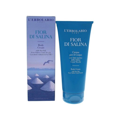 L'Erbolaro Fior Di Salina Body Cream - Soothing Sea Salt Moisturizer for Dry Skin - Calcium and Magnesium-Rich - With Hydrating Cocoa Butter - 6.7 oz